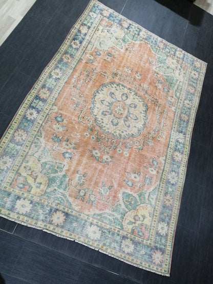 Large OUSHAK RUG TURKISH Rug Vintage Persian Rug Vintage 6 x 9.3 Oriental Rug Wool Oushak Rug Hand Made Rugs Vintage Turkish Rug Antique Rug