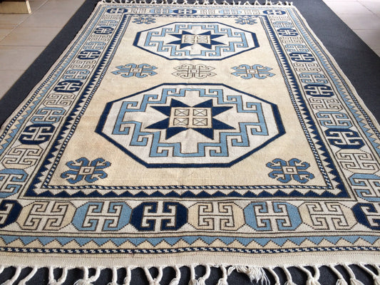 Blue Turkish Rug Large Area Rug OUSHAK RUG Pastel 5.4 x 8 Vintage Rug Blue Oriental Rug Muted Rug Boho Rug Persian Wool Rug TRADITIONAL Rug
