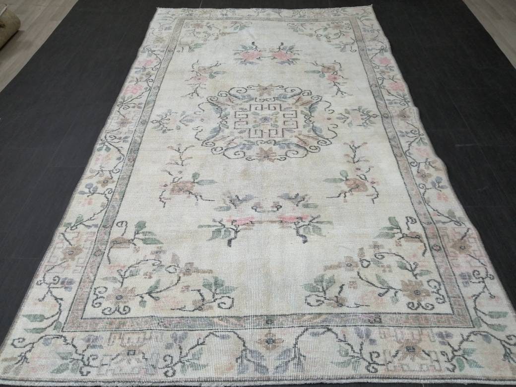 MUTED Rug, 5 x 8.6 Vintage Hand Made Rug, Oushak Rug, Faded Rustic Rug, ORIENTAL Rug, Turkish Rug, Farmhouse Rug, Vintage Persian rug