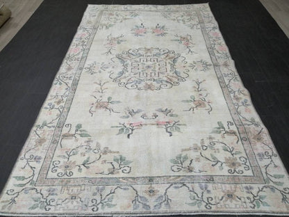 MUTED Rug, 5 x 8.6 Vintage Hand Made Rug, Oushak Rug, Faded Rustic Rug, ORIENTAL Rug, Turkish Rug, Farmhouse Rug, Vintage Persian rug