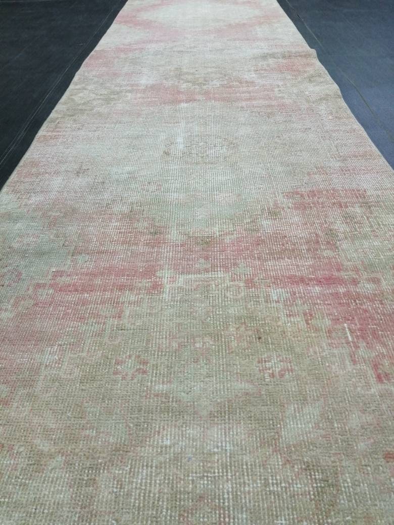 Distressed Antique Runner Rug 2.7 x 13.6 Turkish Vintage Runner Rug