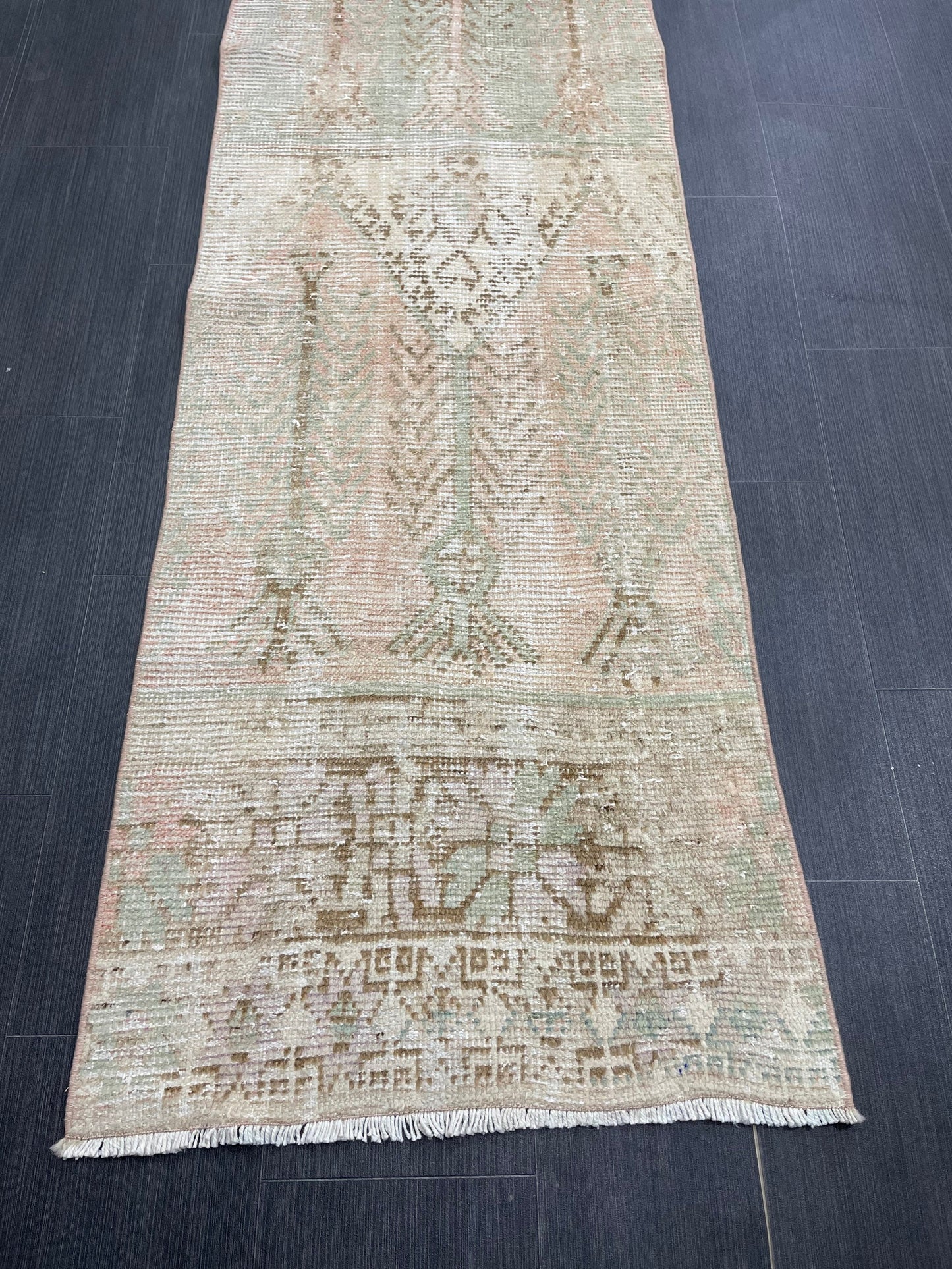 Muted Vintage Runner Rug 2.3 x 13.6 Muted Hallway Runner Rug Kitchen Runner Rug Muted Wool Runner Rug Muted Distressed Turkish Runner