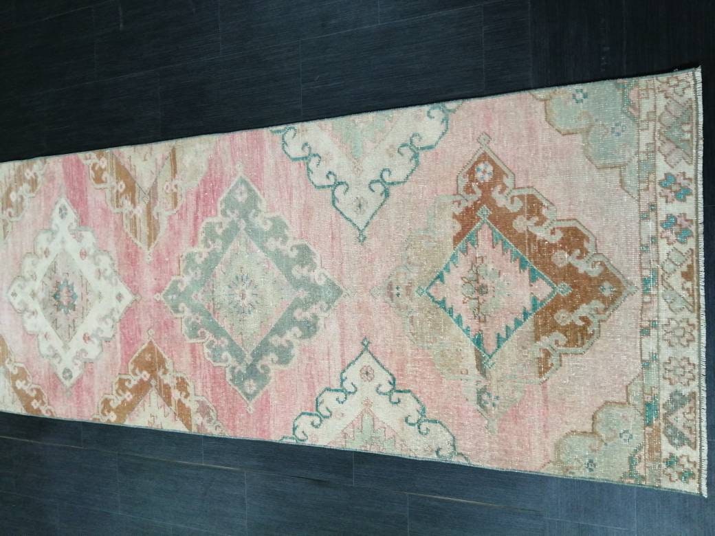 Muted Oushak Runner Rug 3 x 13.2 Turkish Runner Rug Vintage Runner Rug Hallway Runner Rug Muted Kitchen Runner Rug Muted Persian Runner