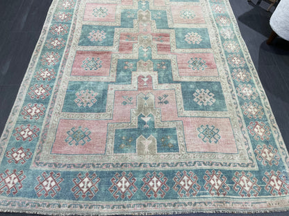 TURKISH Oushak Rug, Vintage Oushak 5 x 11 Rug Wool Hand Knotted Rug Handmade Rugs, Authentic Oushak Rug Fun Rug one of a kind rug