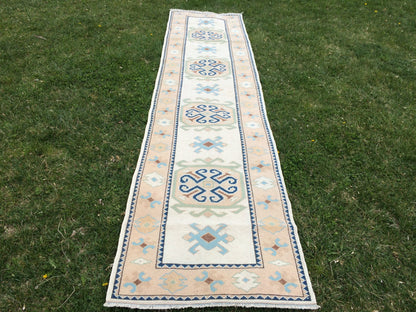 Muted Vintage Runner 3x11 Oushak RUNNER Rug, Turkish Rug, Hallway Runner Rug, Oushak Rug, Oushak Runner Rug, Wool Runner Rug, Faded Runner