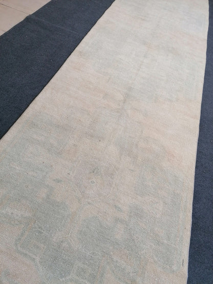 3.3 x 12.9 Turkish runner rug, vintage oushak runner rug,kitchen runner rug, hallway runner rug, Handmade runner