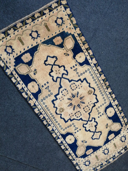 Small Turkish Rug Bathroom Rug Vanity Rug Powder Room Rug Hand Knotted Rug Oushak Rug Hand Made Rug Vintage Rug Door Mat