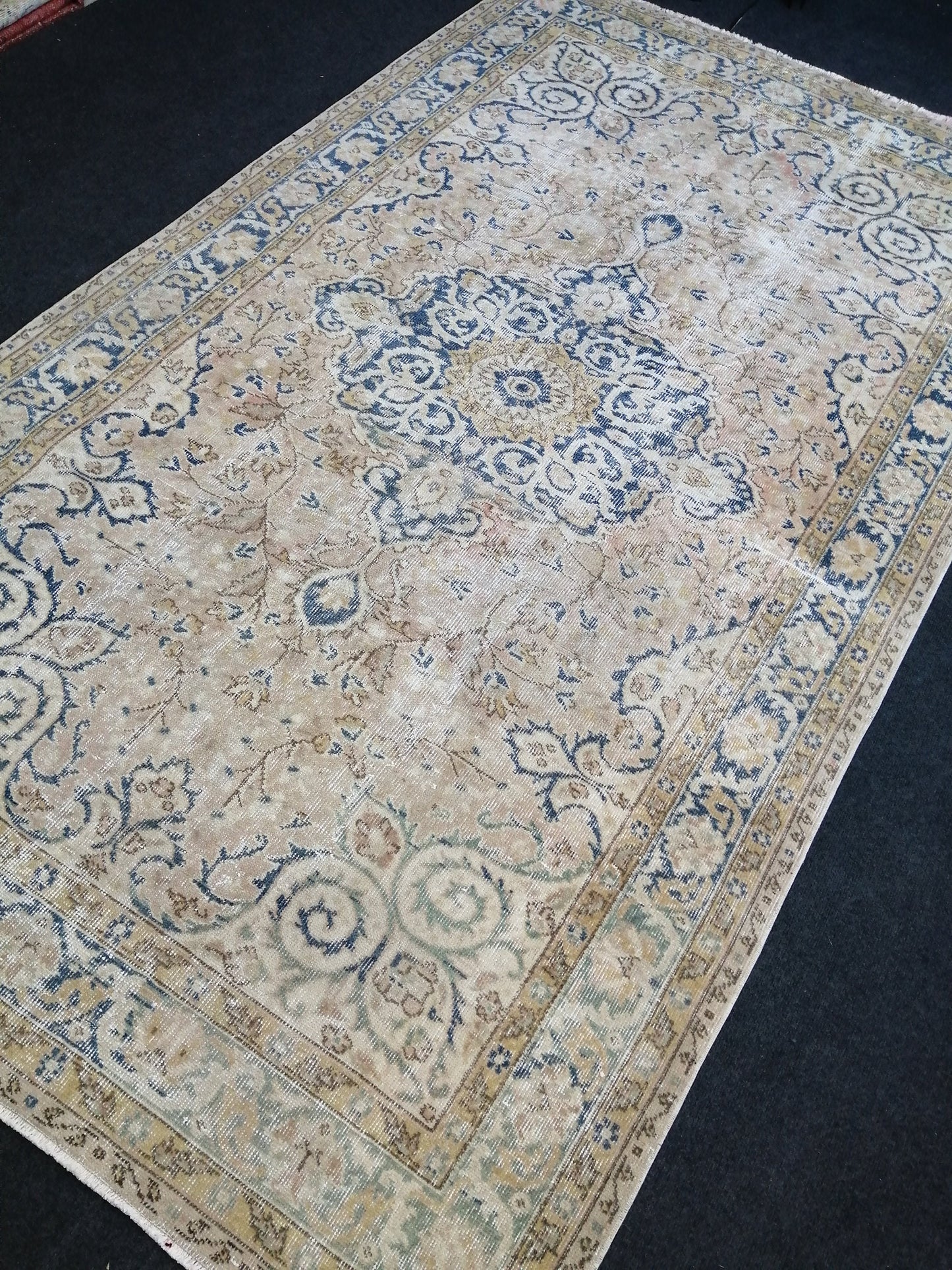 5.3 x 9 Vintage Rugs  TURKISH HAND MADE Rug Muted Vintage Turkish Rugs  Blue Persian Rug Turkish Oushak Rug, Vintage Oriental Rug, Wool Rug