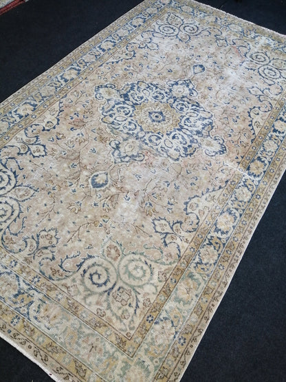 5.3 x 9 Vintage Rugs  TURKISH HAND MADE Rug Muted Vintage Turkish Rugs  Blue Persian Rug Turkish Oushak Rug, Vintage Oriental Rug, Wool Rug