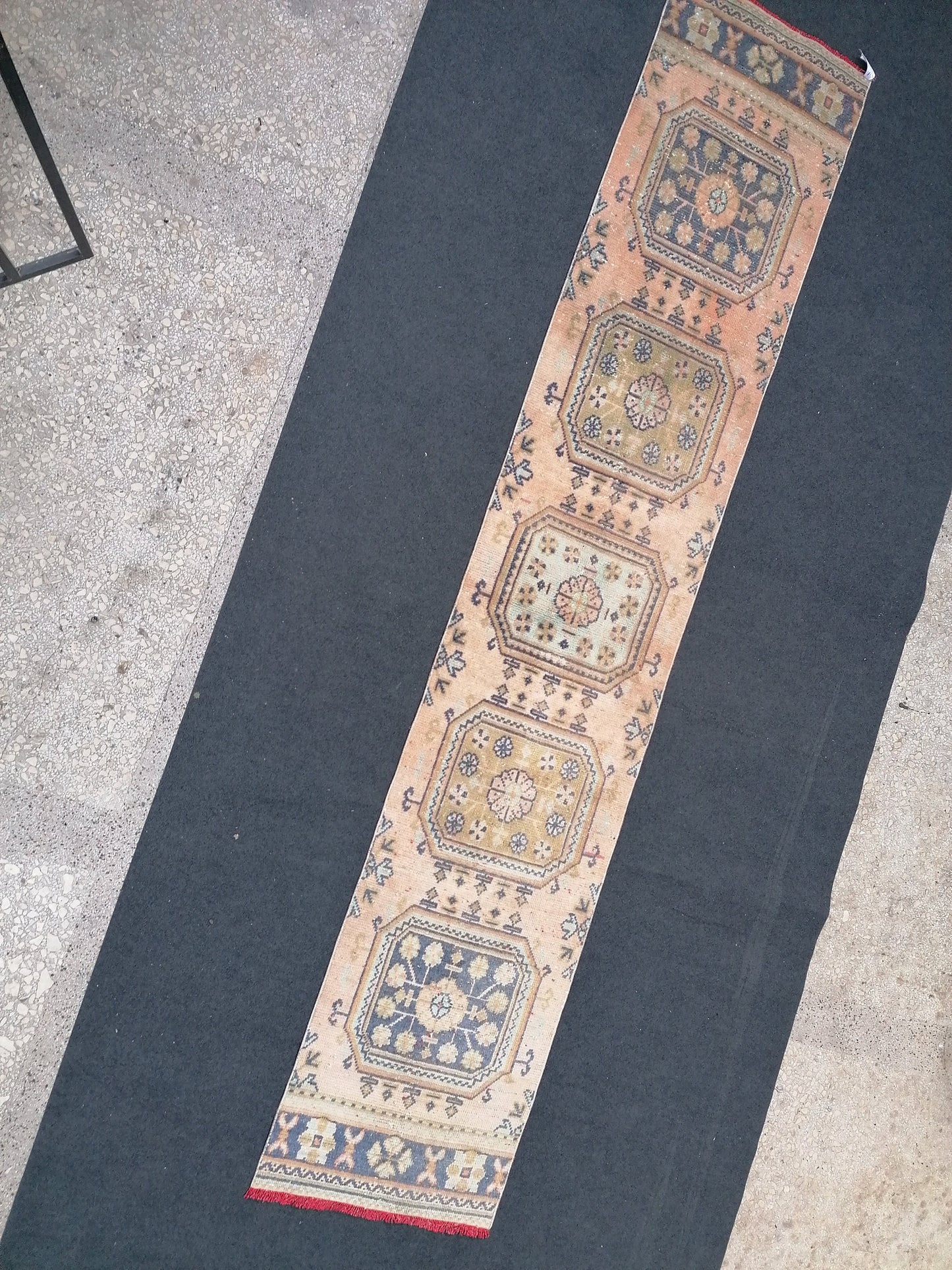 2'3x11'8 oushak turkish runner rug,turkish wool runner rug,hallway runner, vintage blue runner rug, vintage green runner rug,kitchen runner