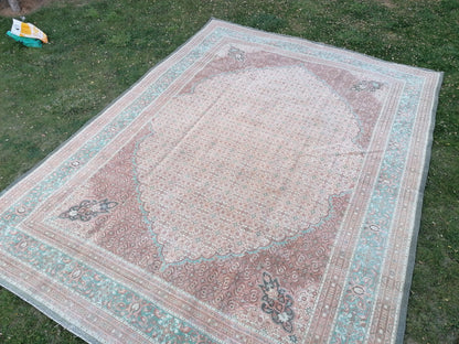 Oushak hand made wool rug 9'7x13 large living room rug, pastel oushak rug