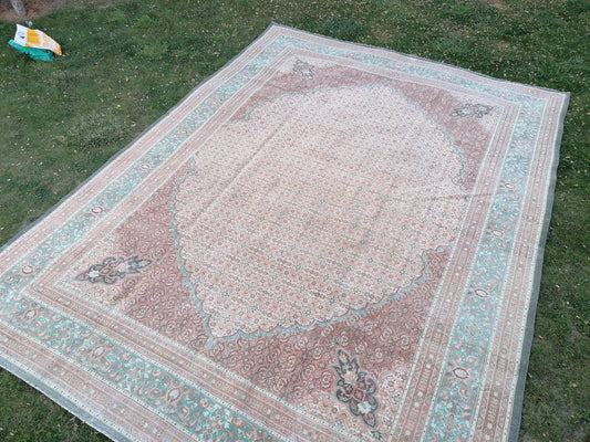 Oushak handmade wool rug 9.7 x 13 large living room rug, pastel oushak rug
