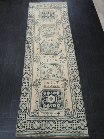 Muted Oushak Runner Rug 11.5 x 3.7 Vintage Turkish Runner Rug Muted Vintage Runner Rug Hallway Runner Rug Kitchen Runner Rug Wool Runner
