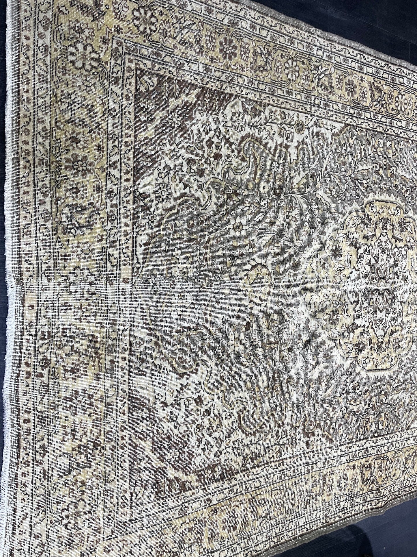 Persian Rug, Vintage 6.7 x 9.9 Rug, Handmade Rug, Hand Knotted Oushak Rug, Turkish Rug Kitchen Rug Wool Rug, Dark Rug, Brown Black Rug