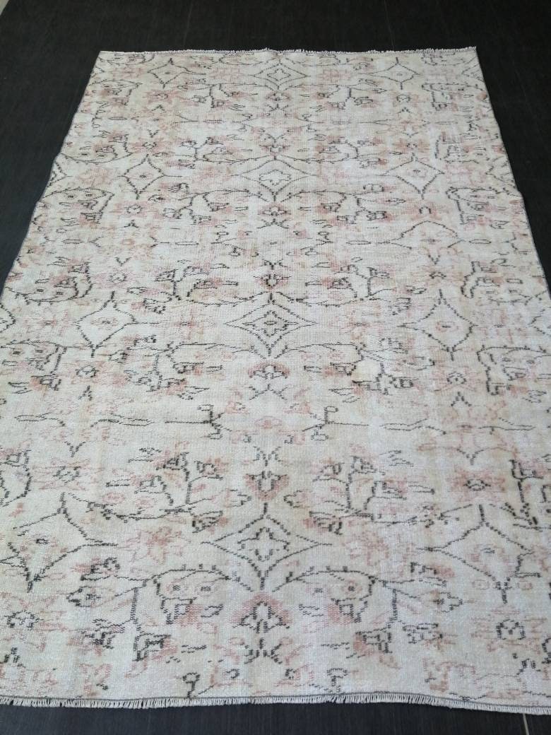 Muted Vintage RUG TURKISH Large Rug 5.5 x 8.3 Oushak Rug Vintage Oushak Rug Vintage Rug Muted Faded Rug Hand Made Rug Vintage Neutral Rug