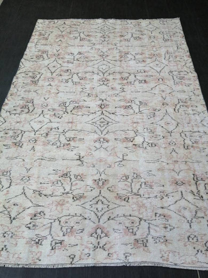 Muted Vintage RUG TURKISH Large Rug 5.5 x 8.3 Oushak Rug Vintage Oushak Rug Vintage Rug Muted Faded Rug Hand Made Rug Vintage Neutral Rug