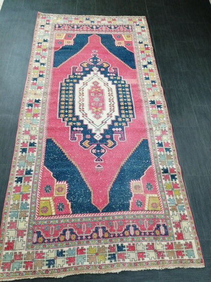 9.5 x 4.6 Rugs, Hand Made Rug, Blue Oushak Rug, Navy Vintag Rug, Bohemian Rug, Rug Runner, Turkish Rug, Farmhouse Rug, Vintage Rug, Wool rug