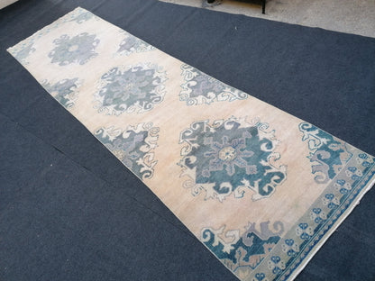 3.4 x 11.8 oushak turkish runner rug, vintage runner rug, Hand Knotted Runner - Handmade rug