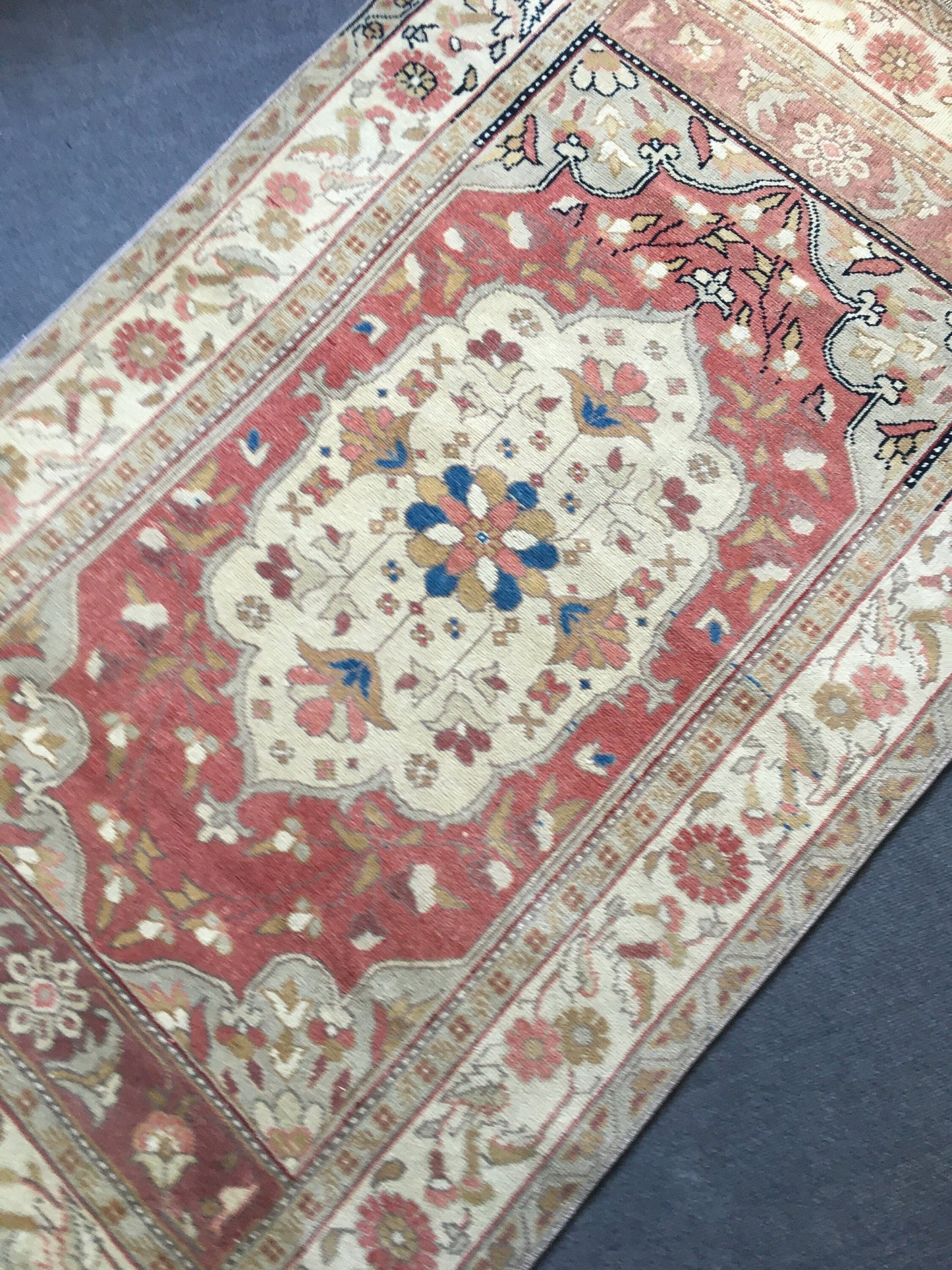 3.5x6 feet red faded turkish floral rug, handmade vintage brown bedroom floor wide rug, oushak bathroom area rug, entryway middle wool rugs