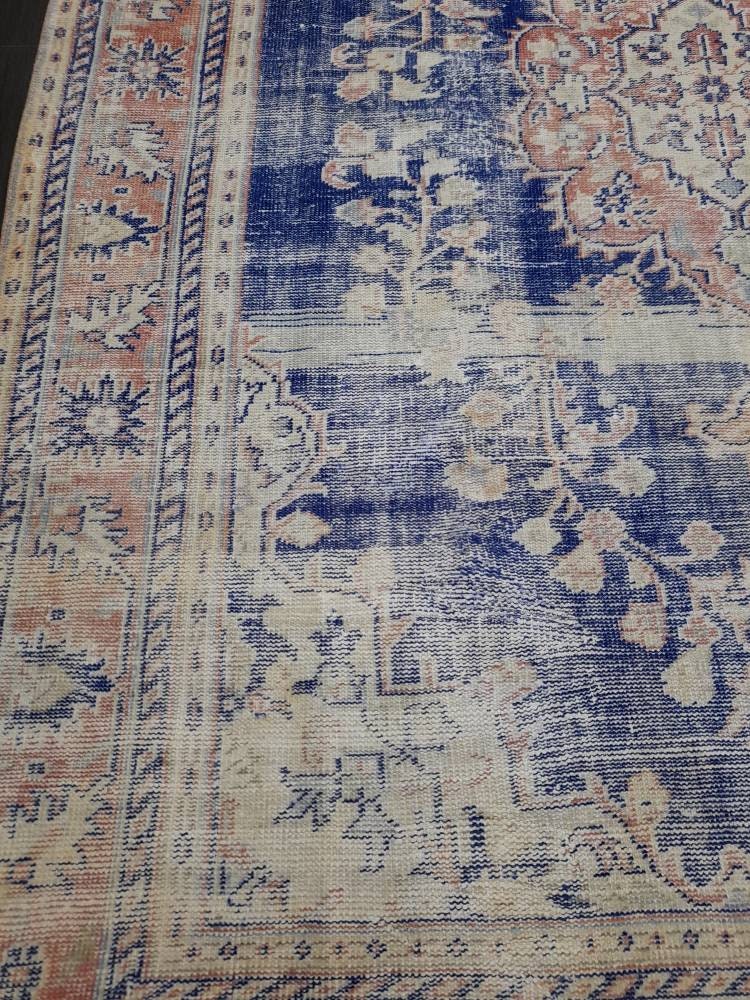 Antique Distressed RUG Wool Distressed TURKISH Rug 6.6 x 9.6 Blue Vintage Rug Vintage Rug Wool Oushak Rug Hand Made Rug Hand Knotted Rug