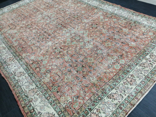 Vintage Rugs 7 x 10.4 TURKISH HAND MADE Rugs  Vintage Turkish Rugs Traditional Rug, Turkish Oushak Rug, Vintage Oushak Rug, Wool Rug