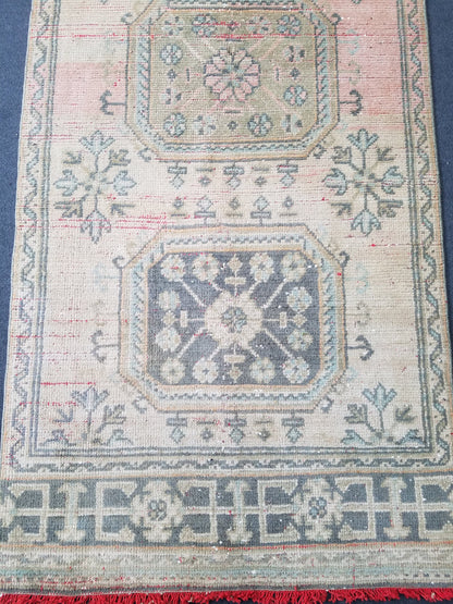 11'x3'2 oushak turkish runner rug, vintage runner rug, vintage oushak runner, vintage anatolian  runnerrug,unique hand made rug,kitchen rug