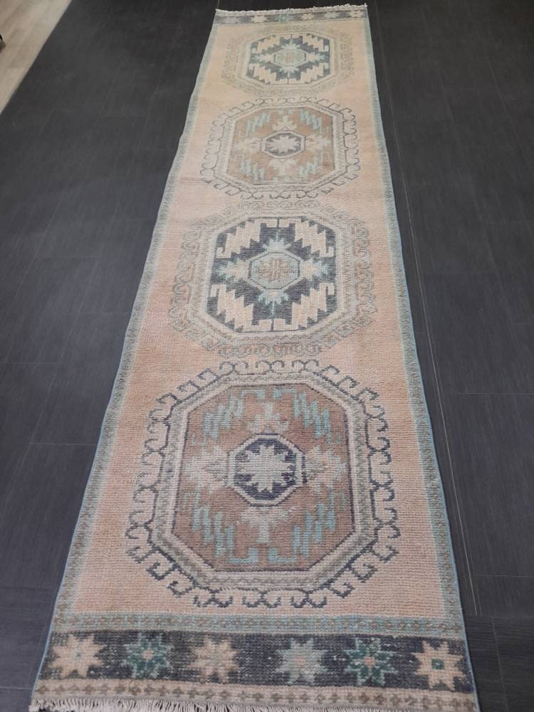 Vintage Runner Rug 3 x 11.6 Turkish Runner Rug Handmade Runner Rug Hallway Runner Kitchen Runner Rug Wool Runner Rug Oriental Runner