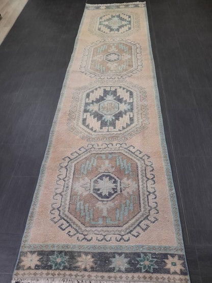 Vintage Runner Rug 3 x 11.6 Turkish Runner Rug Handmade Runner Rug Hallway Runner Kitchen Runner Rug Wool Runner Rug Oriental Runner