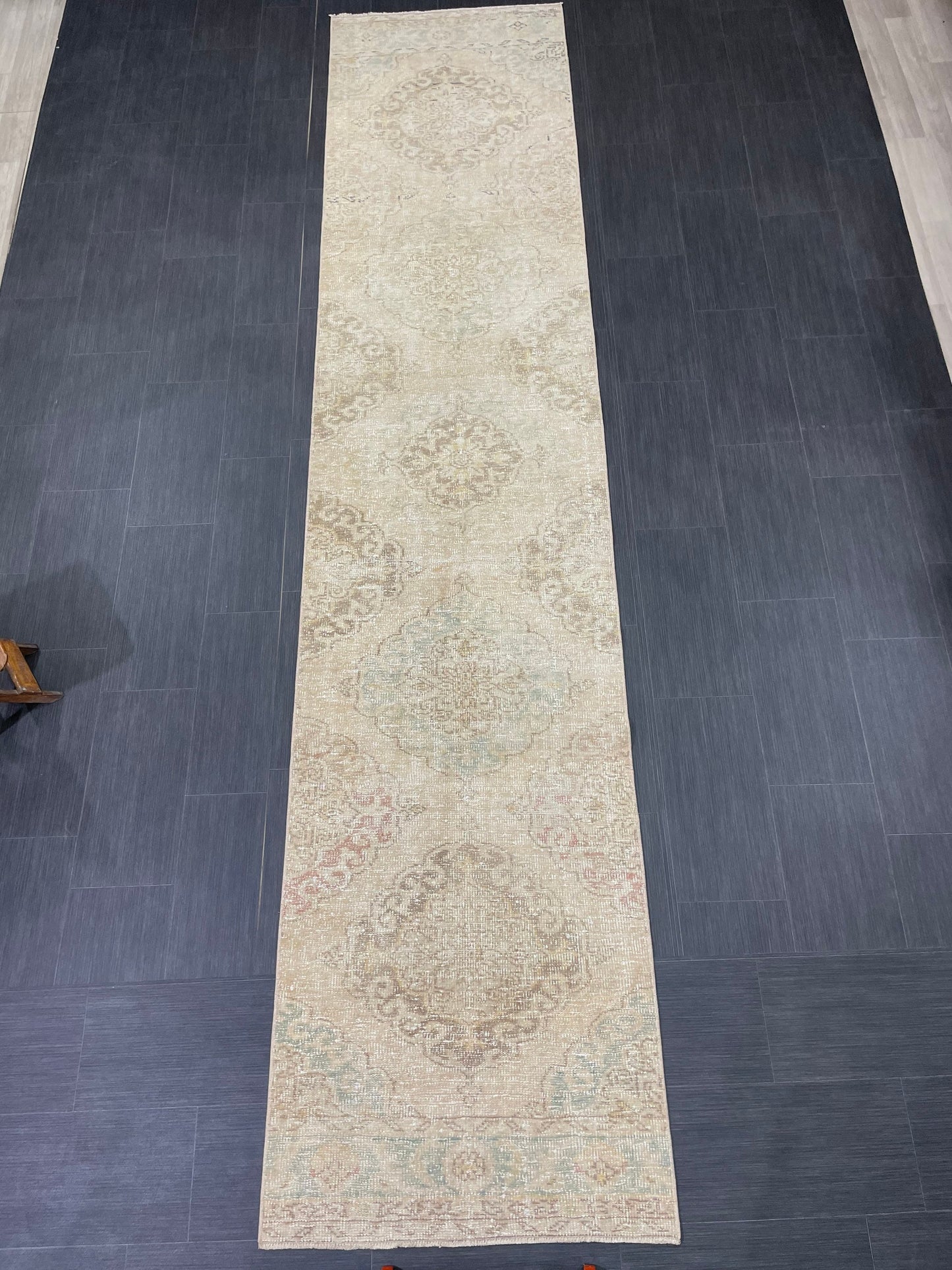 MUTED Runner Rug 2.8 x 12.7 Vintage Turkish Runner XL Vintage Natural Runner Rug Oushak Runner Rug Persian Soft Wool Runner