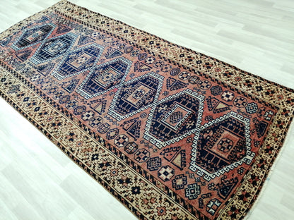 4.8 x 10 Runner RUG Navy Blue Vintage Persian Rug TURKISH Oushak Rug Vintage Runner Rug Vintage Runner Rug Wool Oushak Rug Hand Made Runner