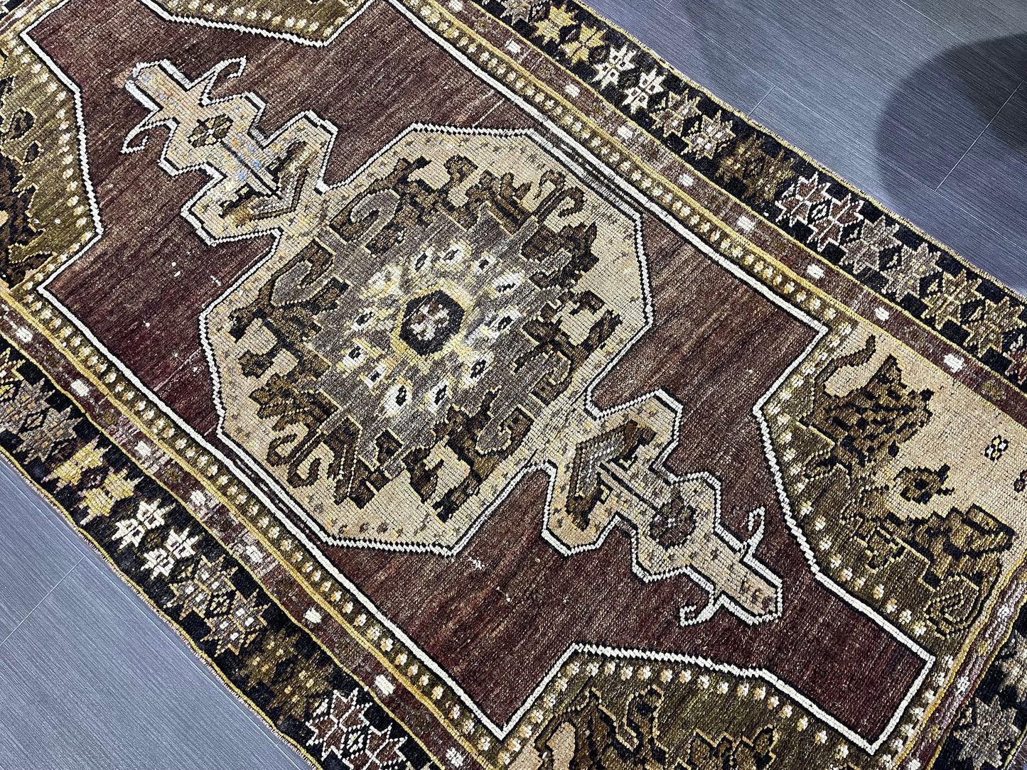 Antique Rug, TURKISH RUG, VINTAGE Rug, Living Room 3.7 x 6.3 Rug, Oushak Rug, Handmade Rug,Brown and Black rug, Persian Rug, farmhouse rug