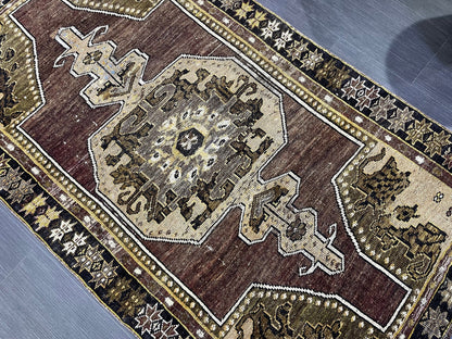 Antique Rug, TURKISH RUG, VINTAGE Rug, Living Room 3.7 x 6.3 Rug, Oushak Rug, Handmade Rug,Brown and Black rug, Persian Rug, farmhouse rug