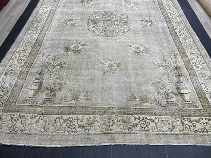 Large Muted Oushak Rug Large Area Antique 8.4 x 12.2 Vintage Turkish Rug Hand Knotted Rug Vintage Handmade Persian Rug