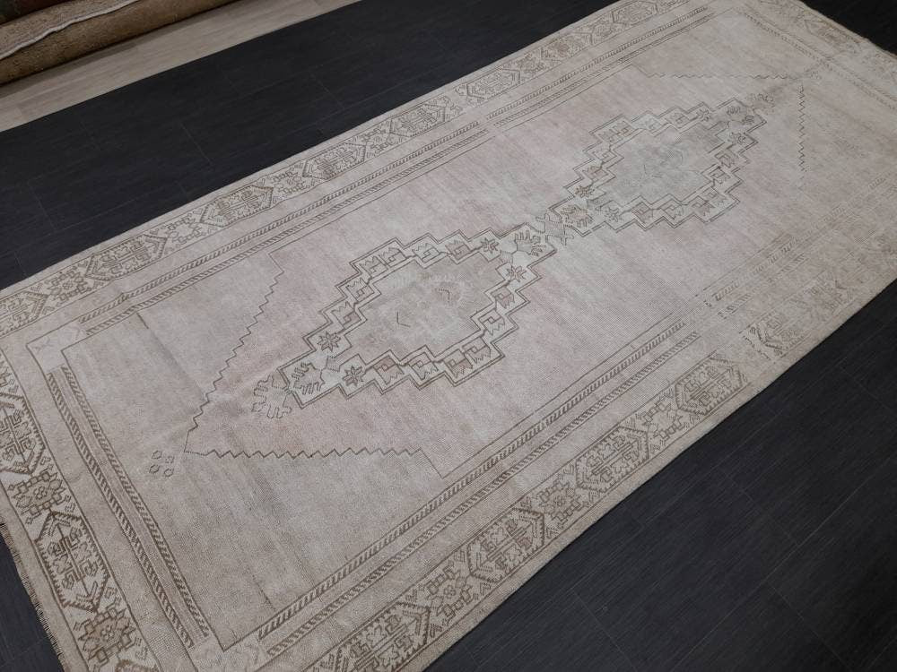 Muted Vintage RUG TURKISH Large Rug 5 x 10.8 Oushak Rug Vintage Oushak Rug Vintage Rug Muted Oushak Rug Hand Made Rug Vintage Neutral Rug