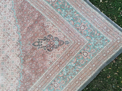 Oushak hand made wool rug 9'7x13 large living room rug, pastel oushak rug