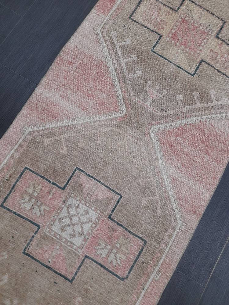 Pink Vintage Runner Rug 2.7 x 13.8 Long Turkish Runner Rug Oushak Runner Oriental Kitche RUNNER Rug Varigated Blush Rug Hallway RUG Runner