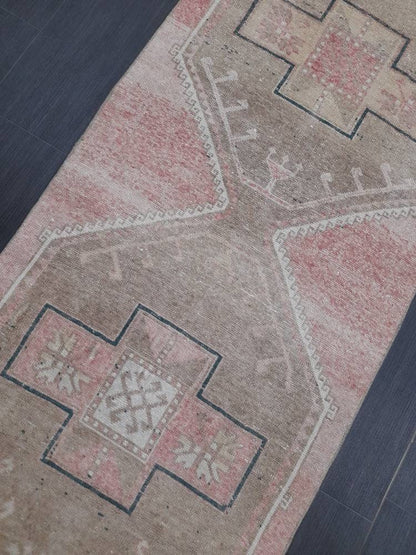 Pink Vintage Runner Rug 2.7 x 13.8 Long Turkish Runner Rug Oushak Runner Oriental Kitche RUNNER Rug Varigated Blush Rug Hallway RUG Runner
