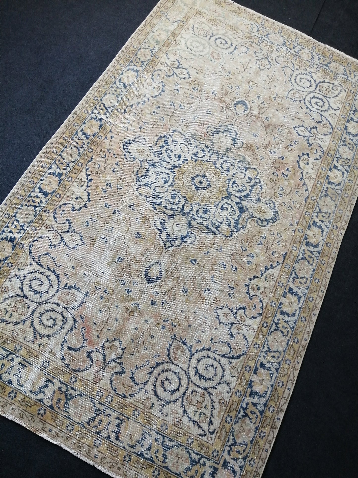 5.3 x 9 Vintage Rugs  TURKISH HAND MADE Rug Muted Vintage Turkish Rugs  Blue Persian Rug Turkish Oushak Rug, Vintage Oriental Rug, Wool Rug