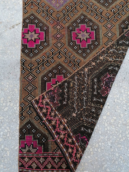 3x10 feet handmade vintage runner, turkish entryway runner rug, oushak kitchen floor long runner, living room area runner, wool faded rugs