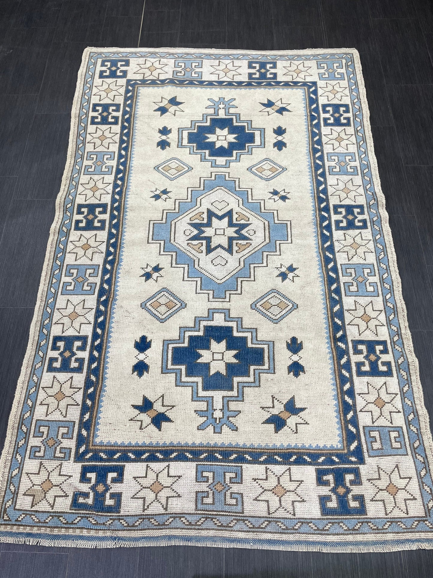 Vintage Rug Handmade 4.5 x 7.2 Rug, Oushak Rug, Turkish Rug Persian Rug Vintage Rug, Wool rug Oriental Rug Blue Rug