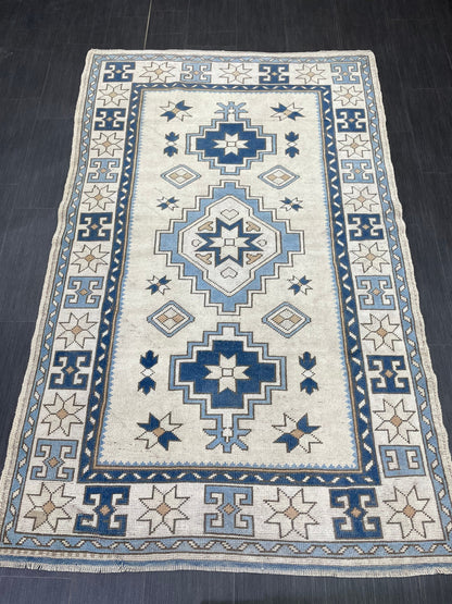 Vintage Rug Handmade 4.5 x 7.2 Rug, Oushak Rug, Turkish Rug Persian Rug Vintage Rug, Wool rug Oriental Rug Blue Rug