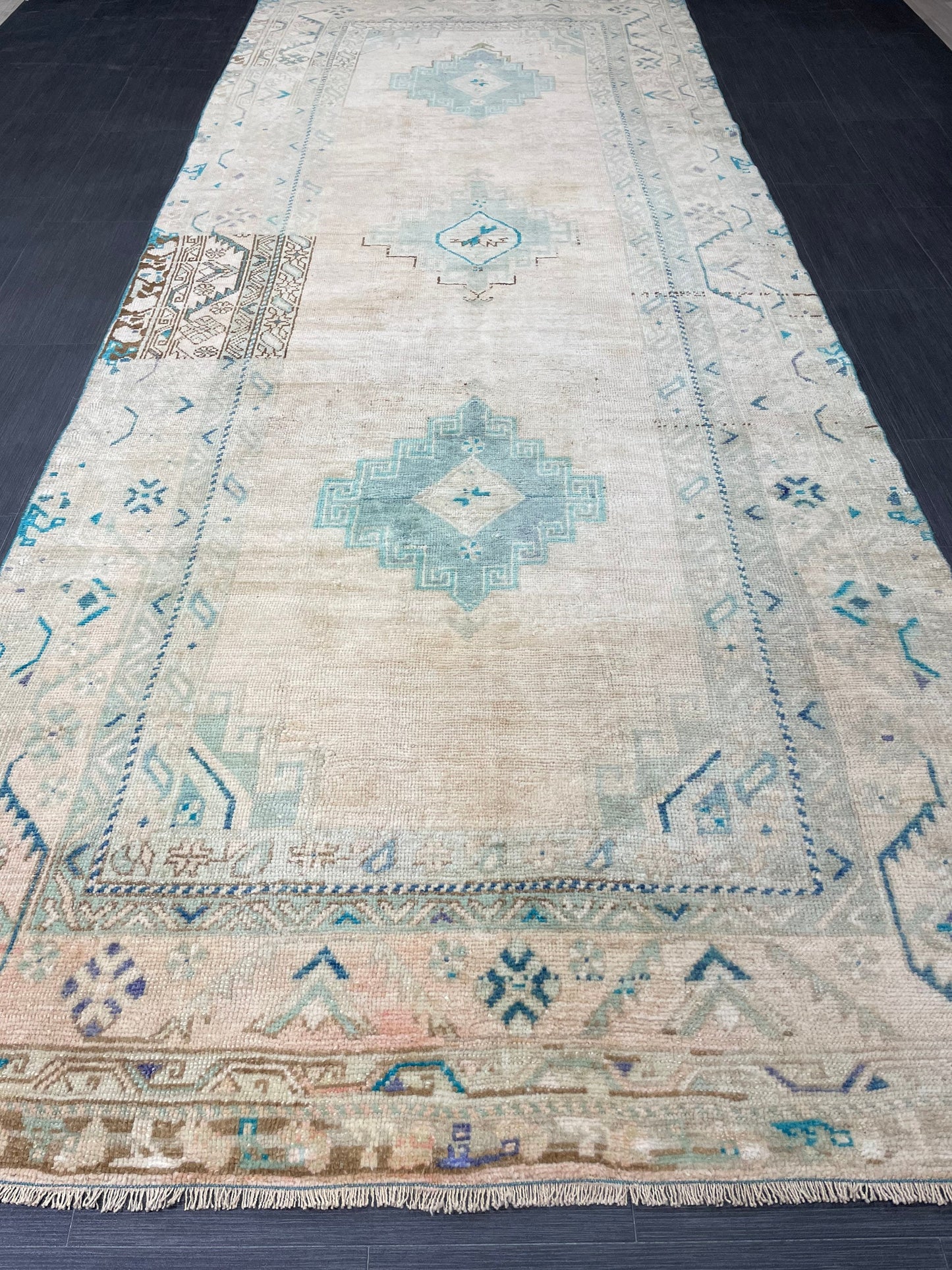 Muted Handmade Runner 4.5 x 11.6 Runner Turkish Runner Rug Faded Vintage Runner Rug Hallway Runner  Neutral Kitchen Runner Rug Wool Runner