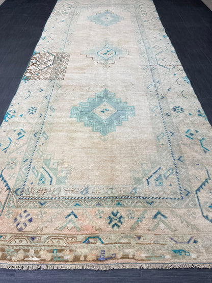 Muted Handmade Runner 4.5 x 11.6 Runner Turkish Runner Rug Faded Vintage Runner Rug Hallway Runner  Neutral Kitchen Runner Rug Wool Runner