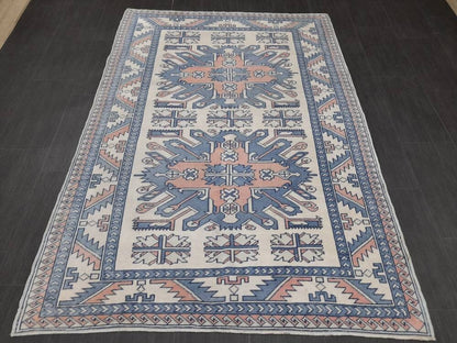 Blue Vintage Rug Hand Made Rug 4.6 x 6.5 Oushak Rug Rustic Rug ORIENTAL Rug Turkish Rug Vintage Persian rug