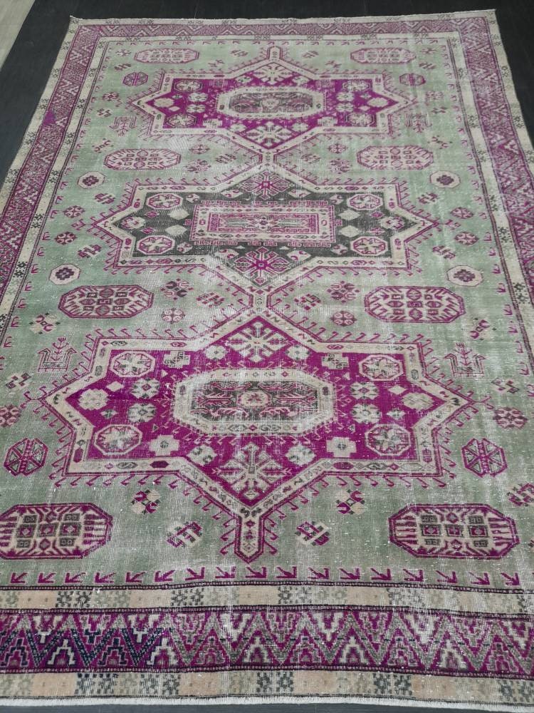 Large Area  Muted Persian RUG 7.5 x 10.5 Vintage Rug Vintage Wool Rug Wool Distressed Rug Hand Made Rugs Vintage Turkish Rug 8x11
