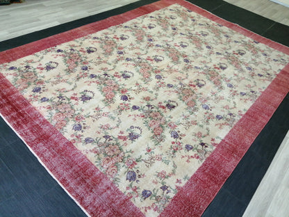 8.2 x 11.6 Large Floral OUSHAK RUG TURKISH Oushak Rug 8x12 Vintage Rug Wool Oushak Rug Hand Made Rugs Vintage Turkish Rug Floral Vintage rug