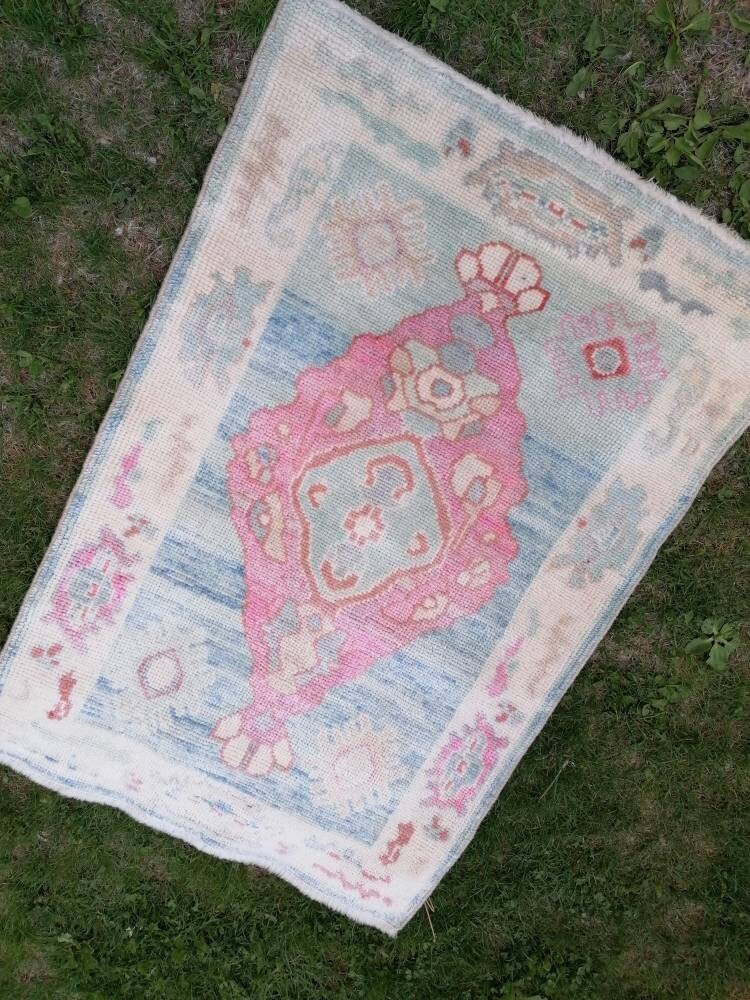 Oushak turkish wool rug 2'11x4'5 new production oushak handmade rug, living room rug, bohemian rug