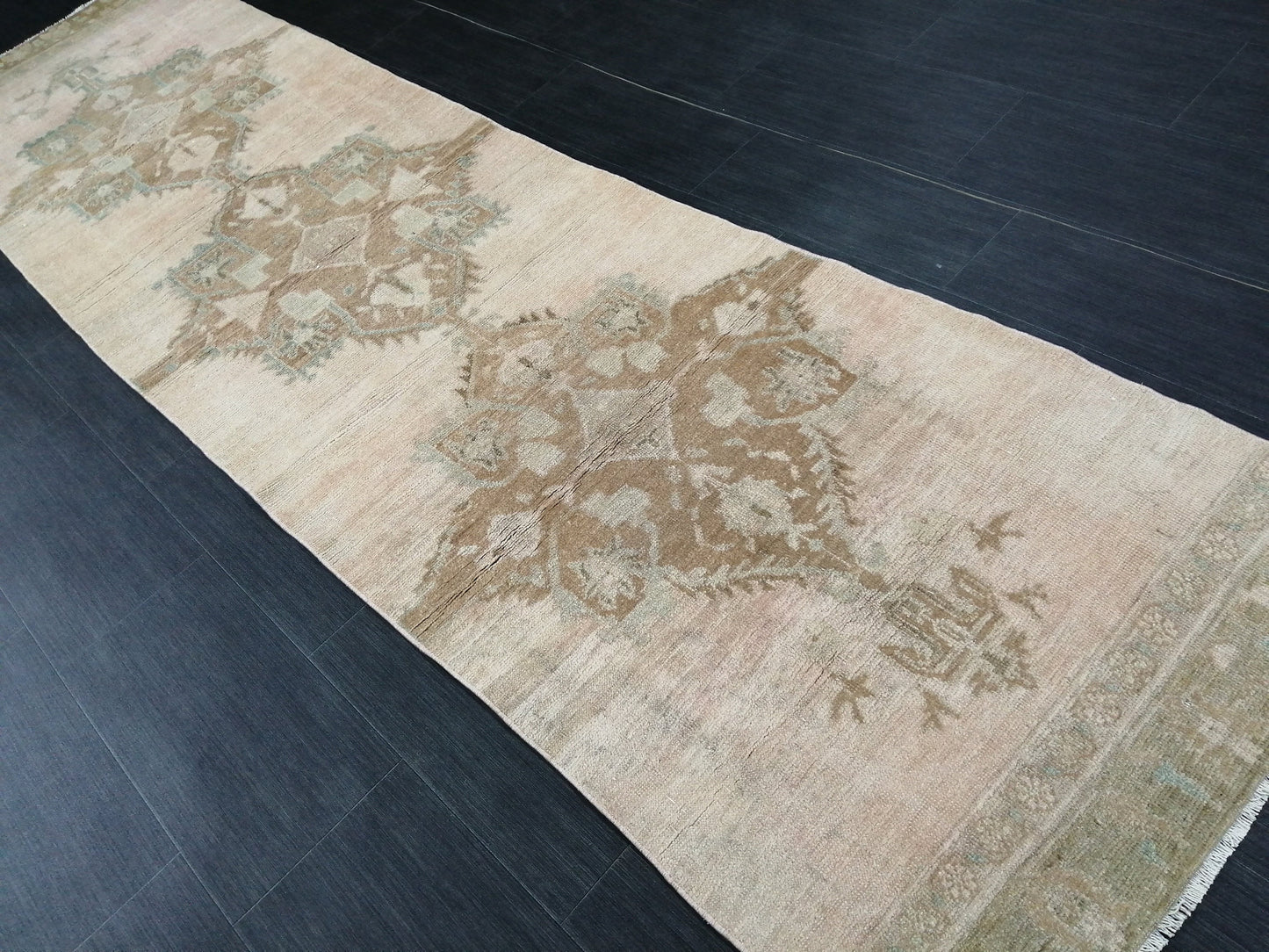 Muted Vintage Runner Rug 2.7 x 10.4 Turkish Runner Rug Vintage Runner Rug Hallway Runner Rug Kitchen Runner Rug Wool Runner Wool Oushak Rug