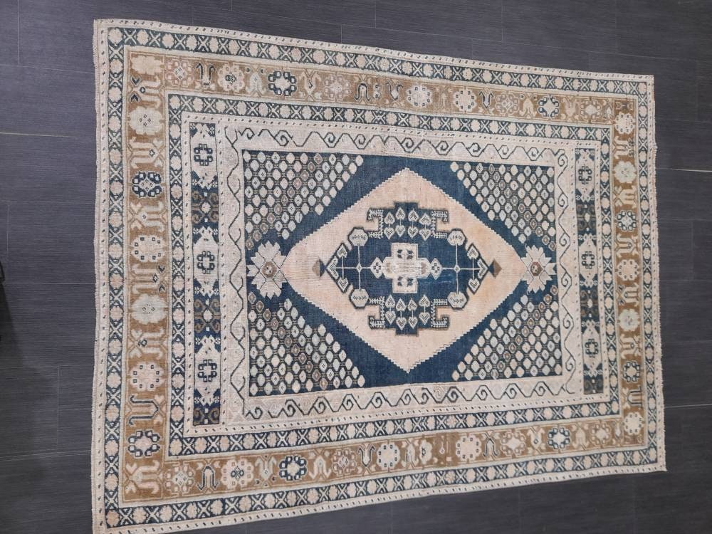 Wool Oushak Rug Vintage Rug Muted Vintage 5 x 6.8 Rug Wool Oriental Rug Hand Made Rug Vintage Turkish Rug 5x7 Muted Persian Wool Rug