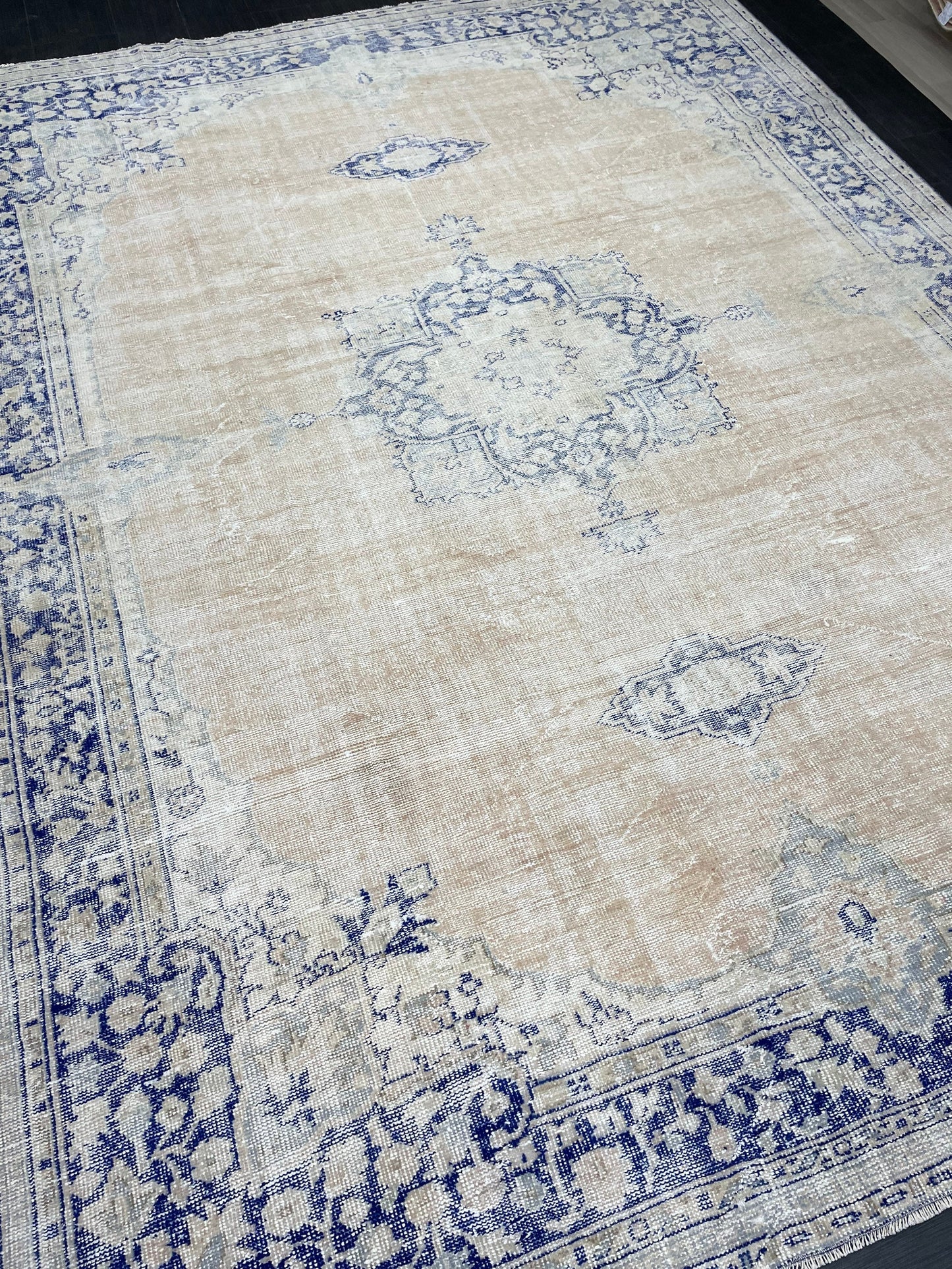 Large Distressed RUG 8 x 10.8 Muted TURKISH Antique Rug Vintage Persian Rug Vintage Rug Wool Oushak Rug HandMade Rug Hand Knotted Rug